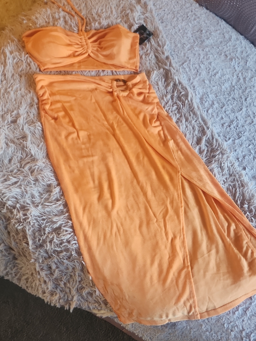 Almost Famous Orange Maxi Skirt with Side Slit and Ring Detail